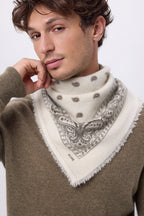 Petit Bandana Presley - Blanc Khaki Chine - Homme - 100% Cachemire