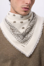 Petit Bandana Presley - Blanc Khaki Chine - Homme - 100% Cachemire