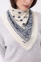 Petit Bandana Presley - Blanc Bleu Marine - Femme - 100% Cachemire