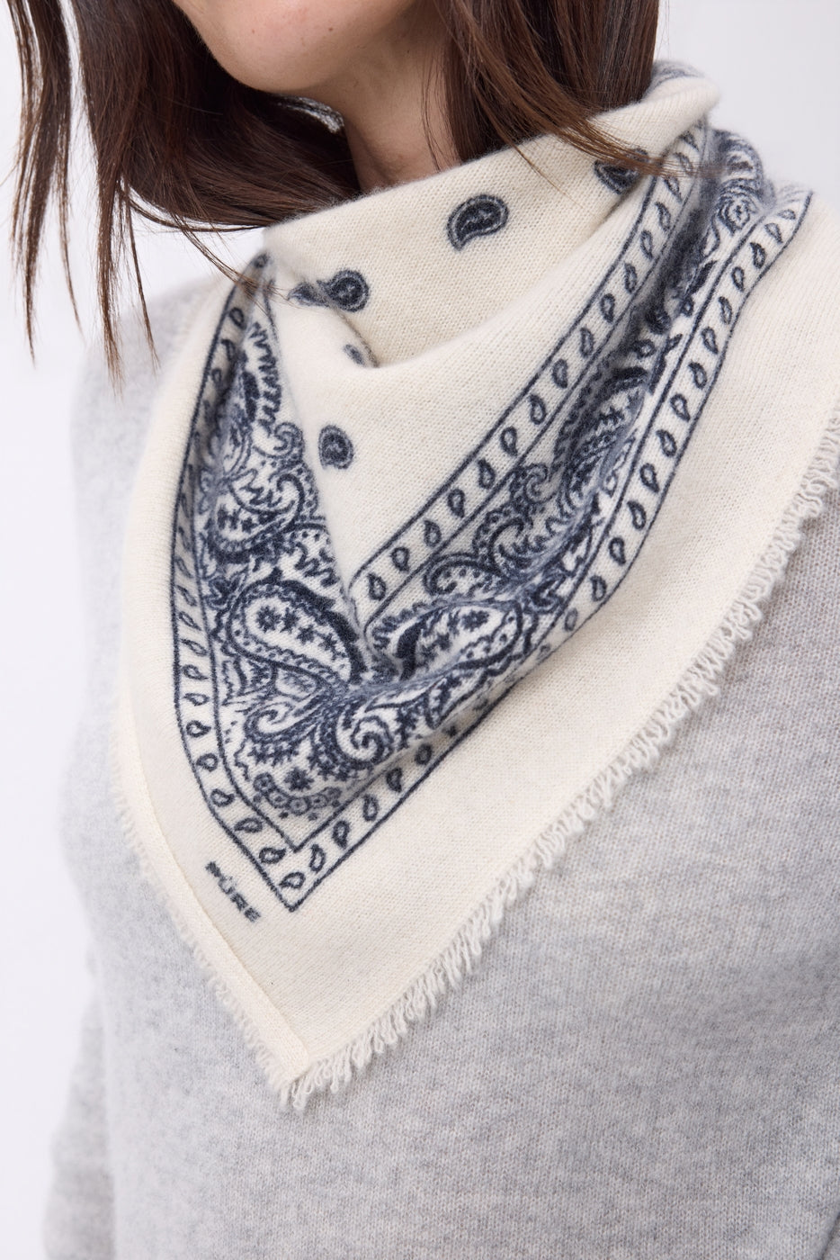 Petit Bandana Presley - Blanc Bleu Marine - Femme - 100% Cachemire