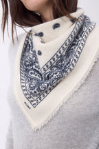 Petit Bandana Presley - Blanc Bleu Marine - Femme - 100% Cachemire