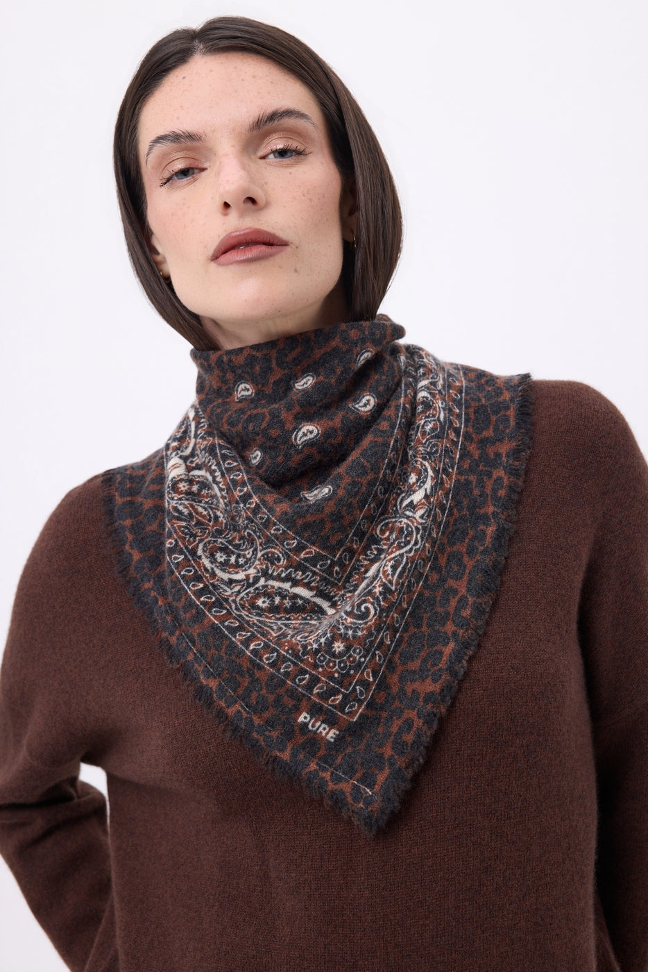 Bandana Piccola Presley - Leopard Bianco - Donna - 100% Cashmere