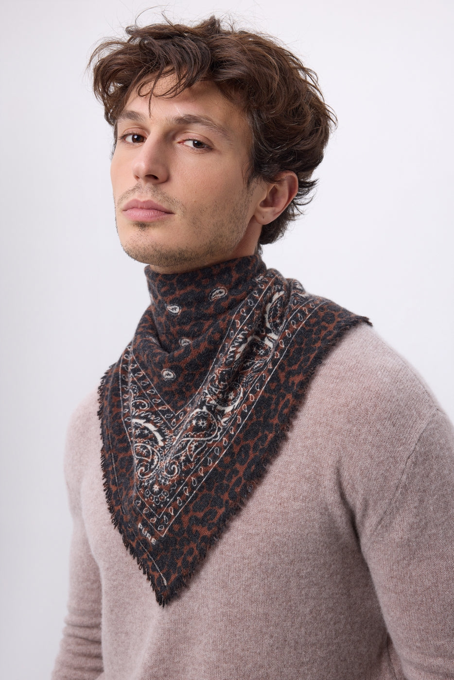 Petit Bandana Presley - Leopard Blanc - Homme - 100% Cachemire