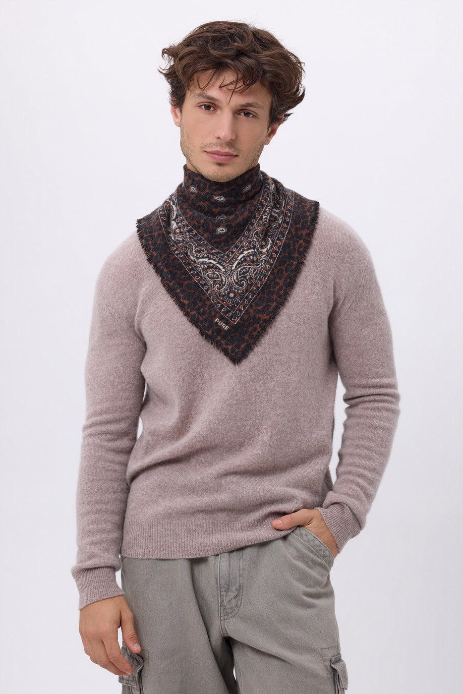 Petit Bandana Presley - Leopard Blanc - Homme - 100% Cachemire