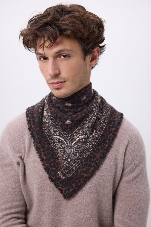 Petit Bandana Presley - Leopard Blanc - Homme - 100% Cachemire