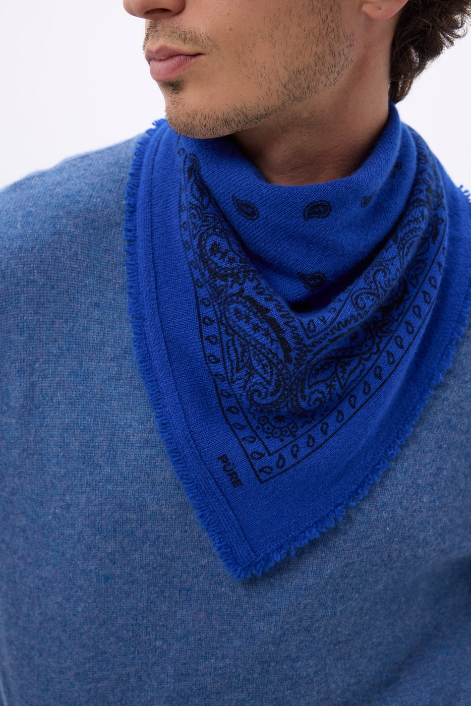 Petit Bandana Presley - Bleu Roi Noir - Homme - 100% Cachemire