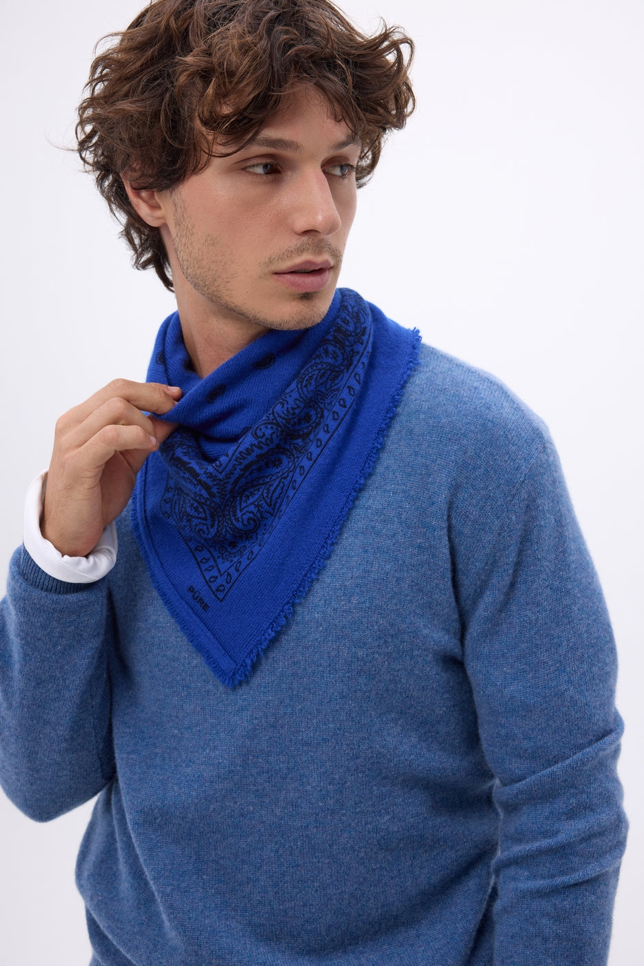 Petit Bandana Presley - Bleu Roi Noir - Homme - 100% Cachemire