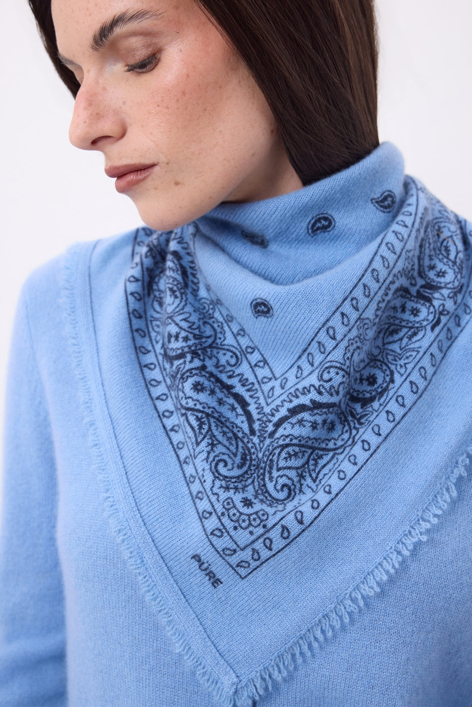 Petit Bandana Presley - Bleu Clair Bleu Marine - Femme - 100% Cachemire