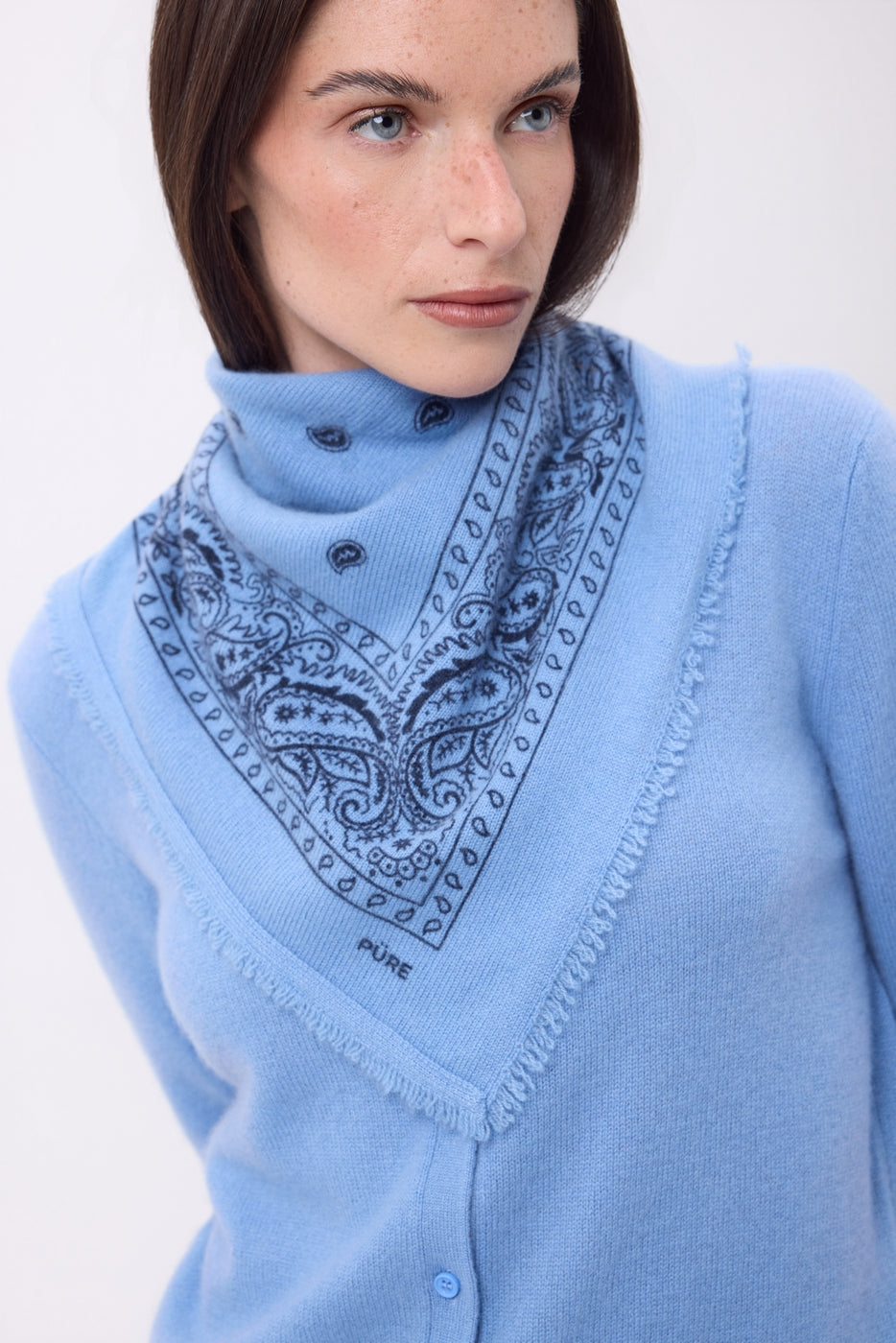 Petit Bandana Presley - Bleu Clair Bleu Marine - Femme - 100% Cachemire