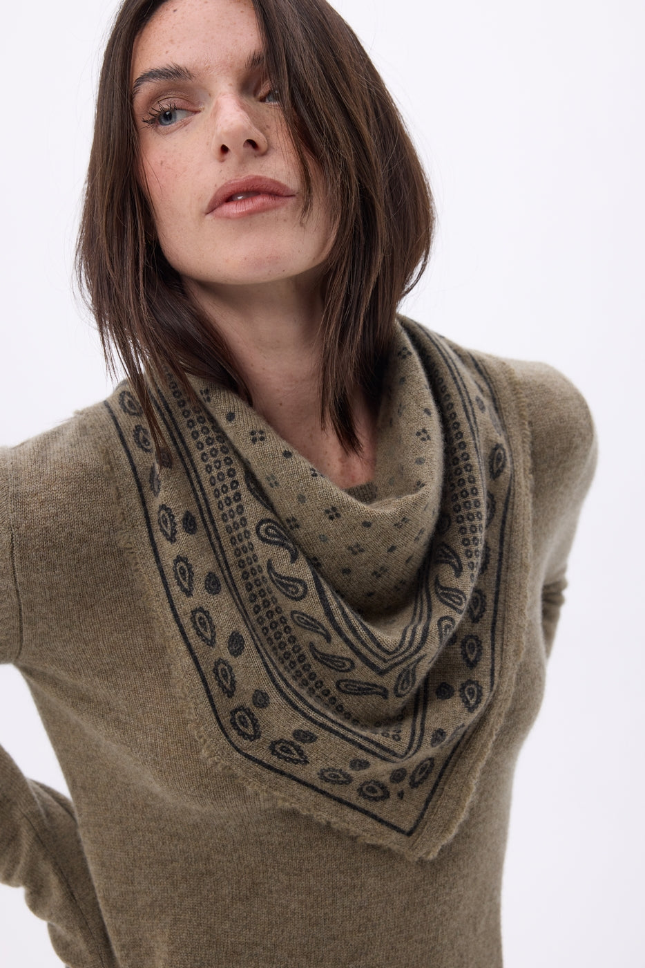 Petit Bandana Quantico - Khaki Chine - Femme - 100% Cachemire