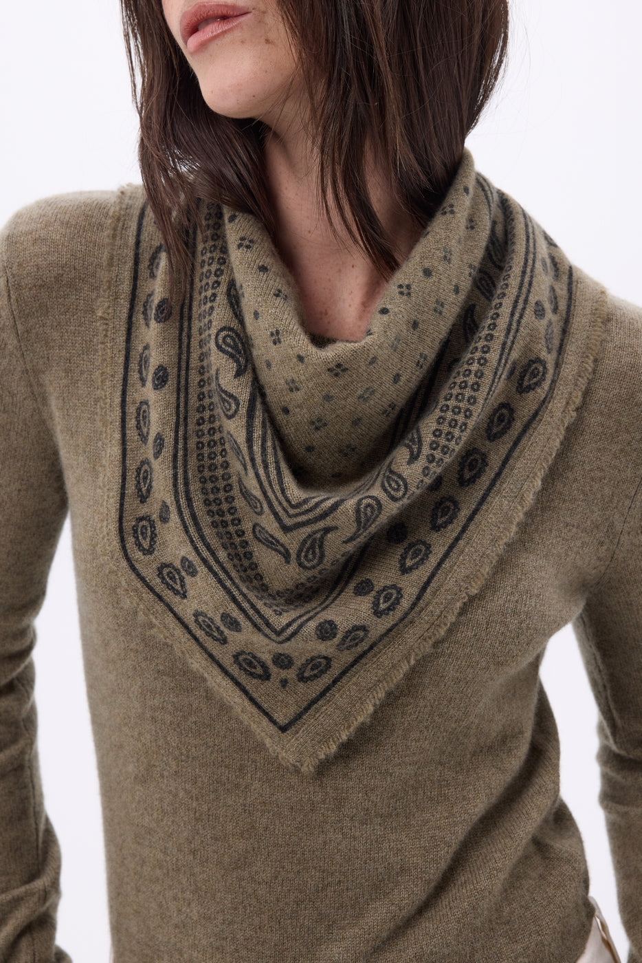 Petit Bandana Quantico - Khaki Chine - Femme - 100% Cachemire