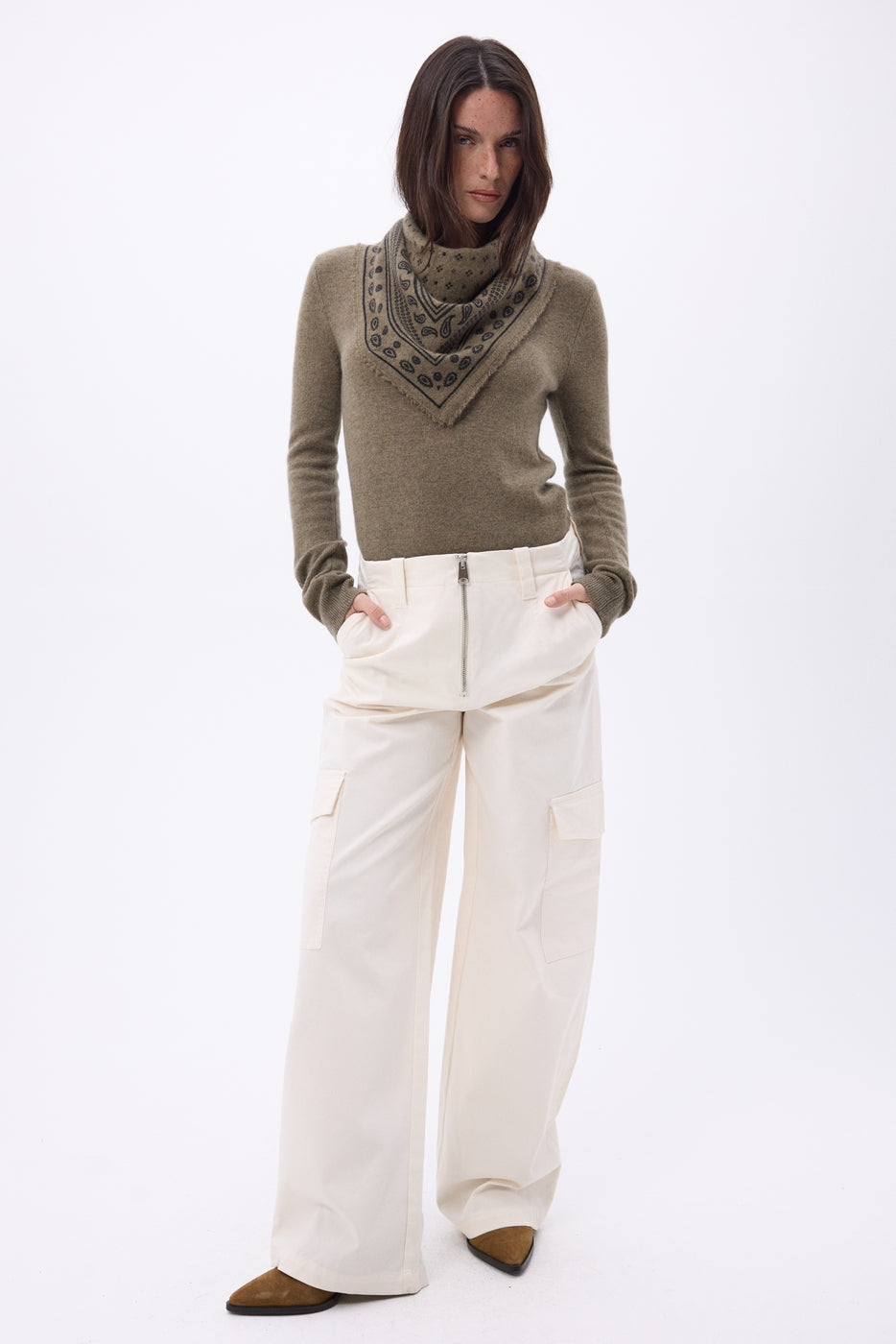 Petit Bandana Quantico - Khaki Chine - Femme - 100% Cachemire