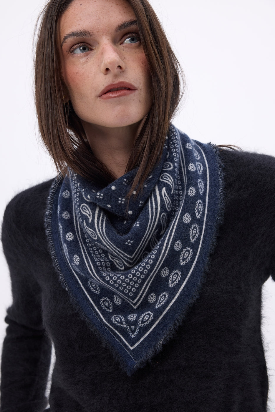 Petit Bandana Quantico - Bleu Marine - Femme - 100% Cachemire