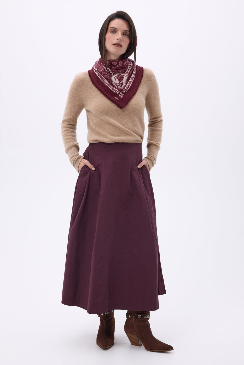 Kleines Rodeo-Bandana Small Rodeo – Bordeaux – Damen – 100 % Kaschmir