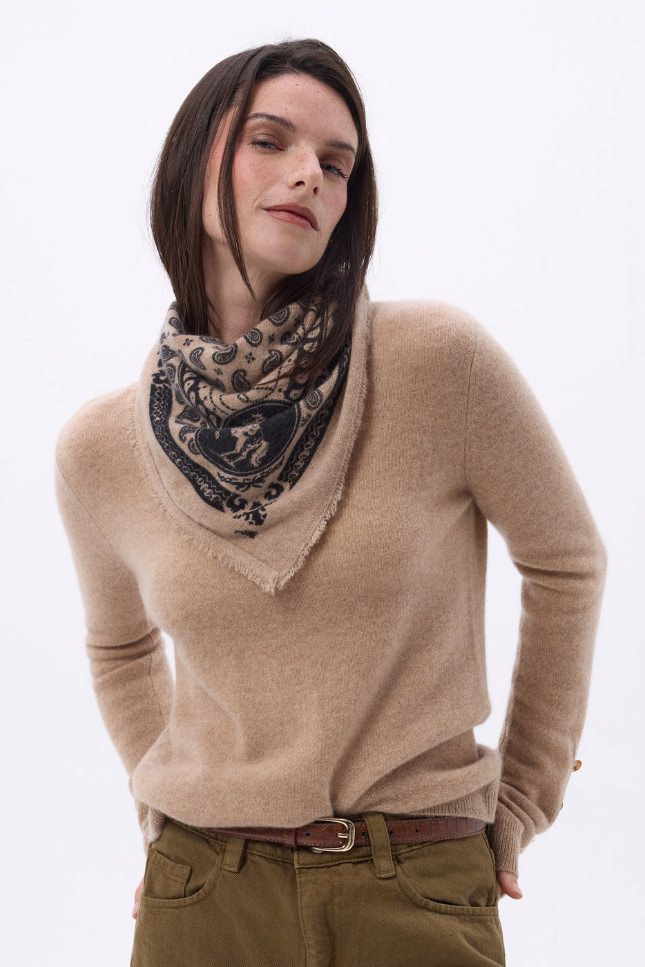 Piccola Bandana Rodeo Small Rodeo - Beige Crema - Donna - 100% Cashmere