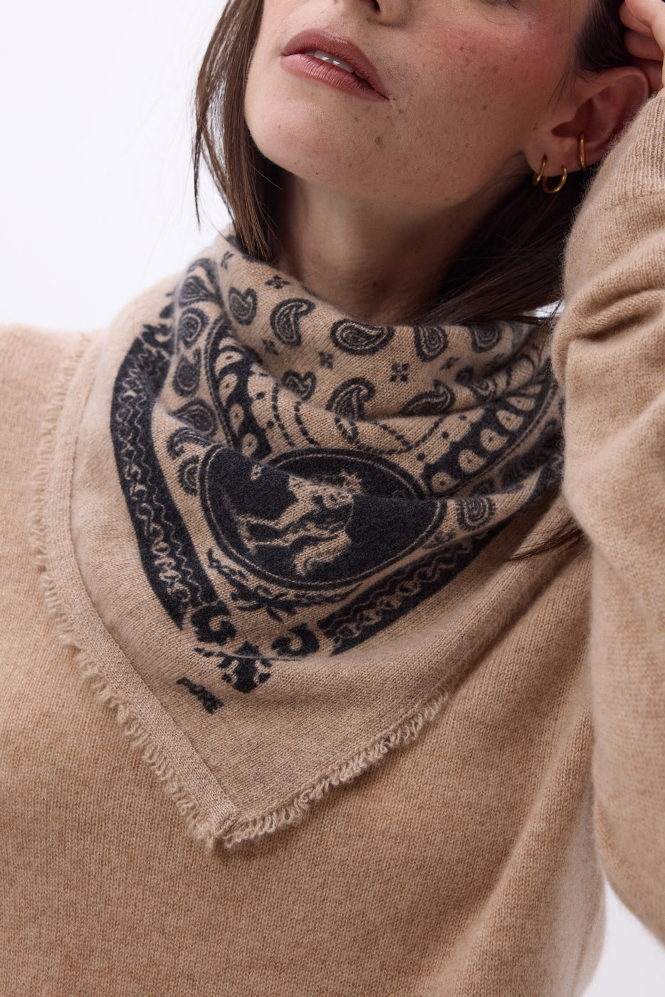 Piccola Bandana Rodeo Small Rodeo - Beige Crema - Donna - 100% Cashmere