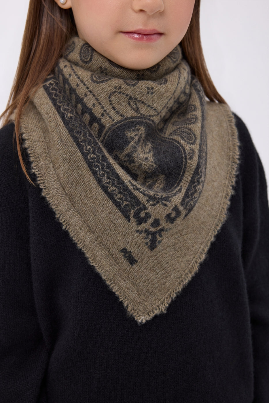 Petit Bandana Rodéo Small Rodeo - Khaki Chine - Enfant - 100% Cachemire