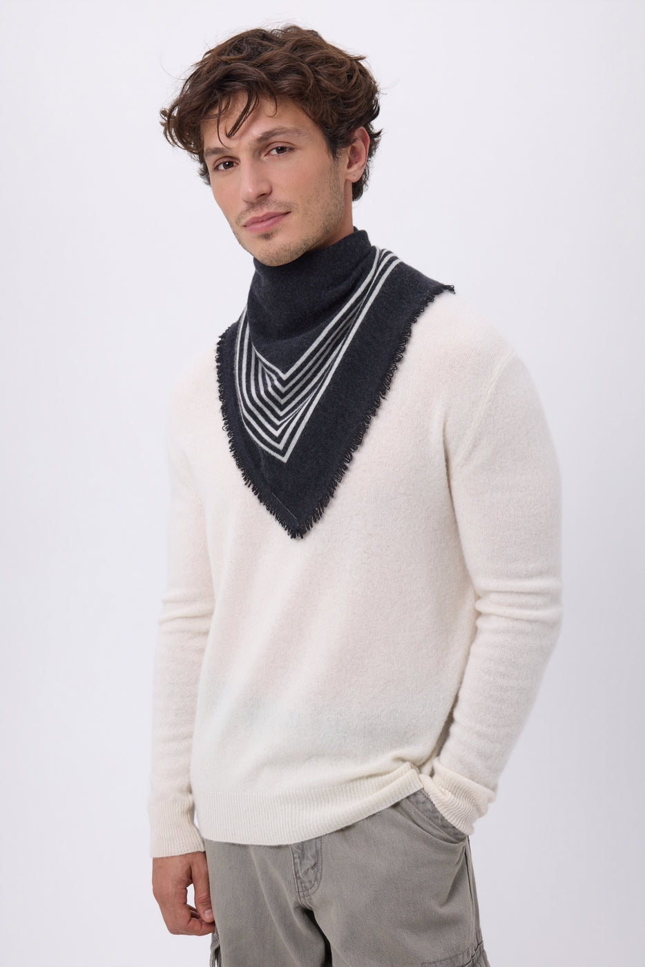 Bandana Piccola Square Stripes - Nero - Uomo - 100% Cashmere
