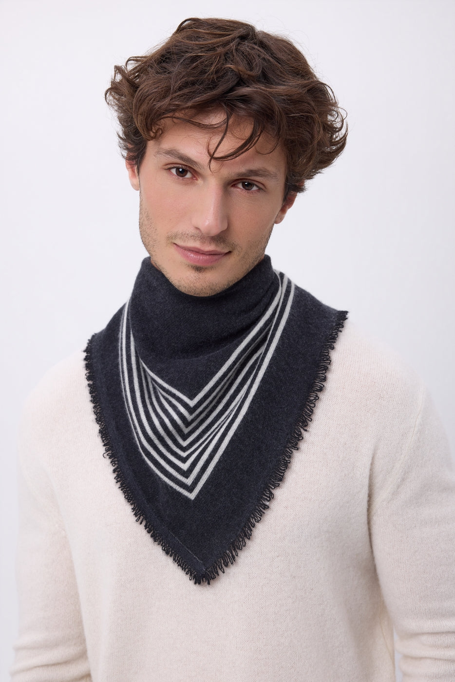 Bandana Piccola Square Stripes - Nero - Uomo - 100% Cashmere