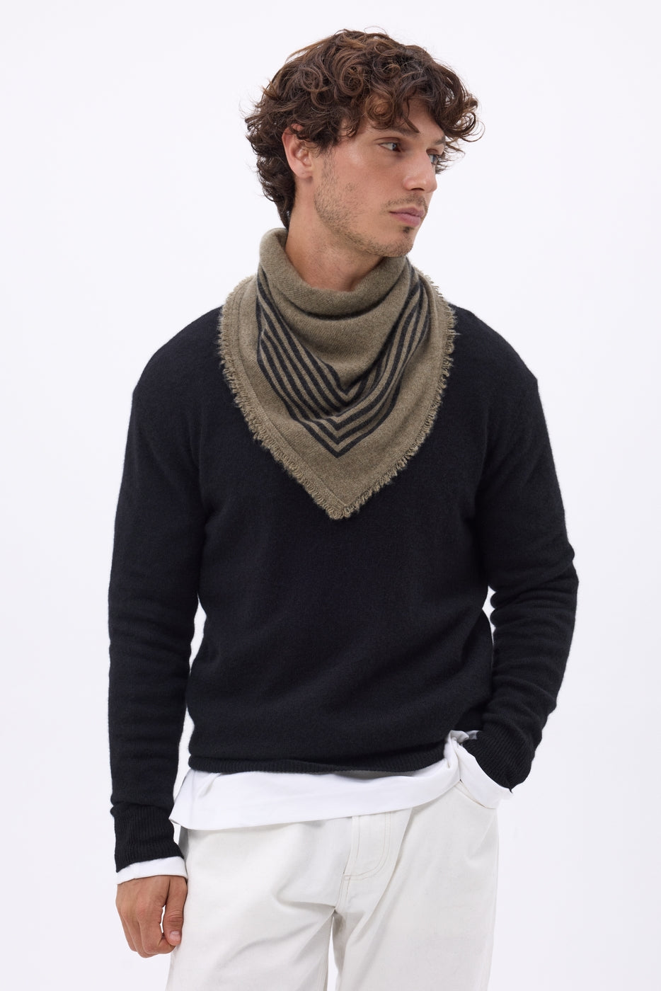 Bandana pequeño Square Stripes - Caqui jaspeado negro - Hombre