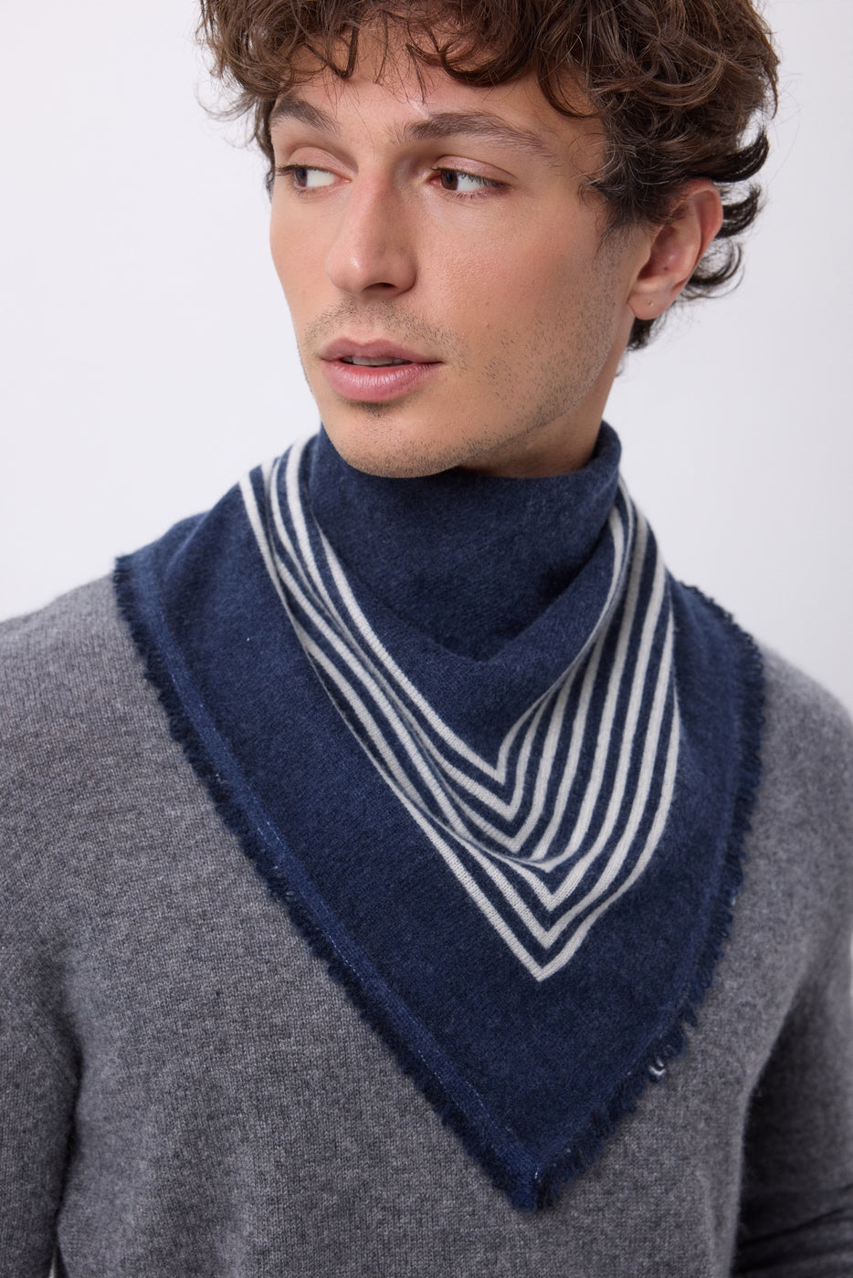Bandana pequeño Rayas cuadradas - Azul marino - Hombre