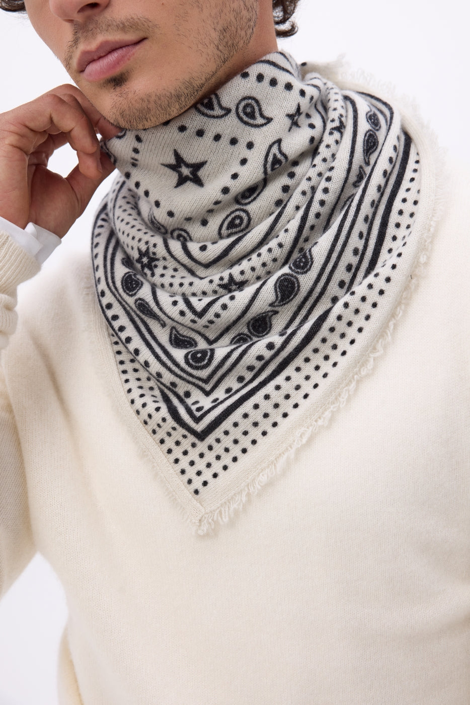 Piccola Bandana Star - Bianco - Uomo - 100% Cashmere