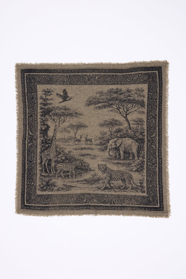 Lille Toile de Jouy bandana - Meleret khaki - Kvinder - 100 % kashmir