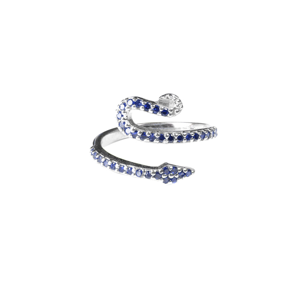 Blue Silver Snake Adjustable Ring