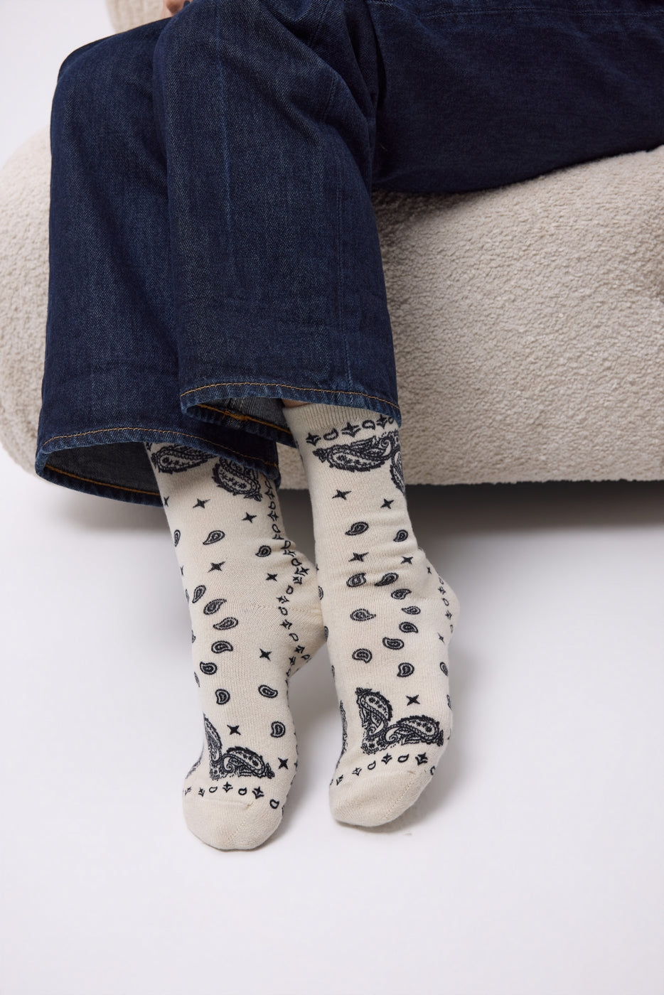 Chaussettes Bandana Presley - Blanc Noir - Mixte - 100% Cachemire