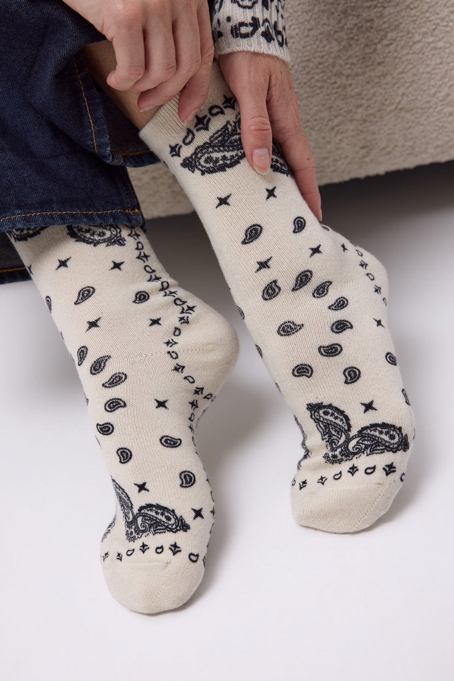 Chaussettes Bandana Presley - Blanc Noir - Mixte - 100% Cachemire