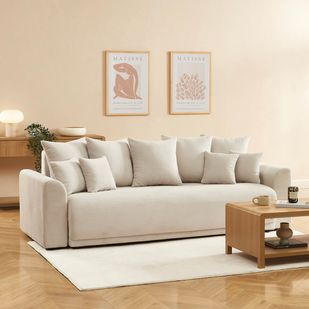 Soline - Sofa prosta 3-osobowa - Sztruks beżowy