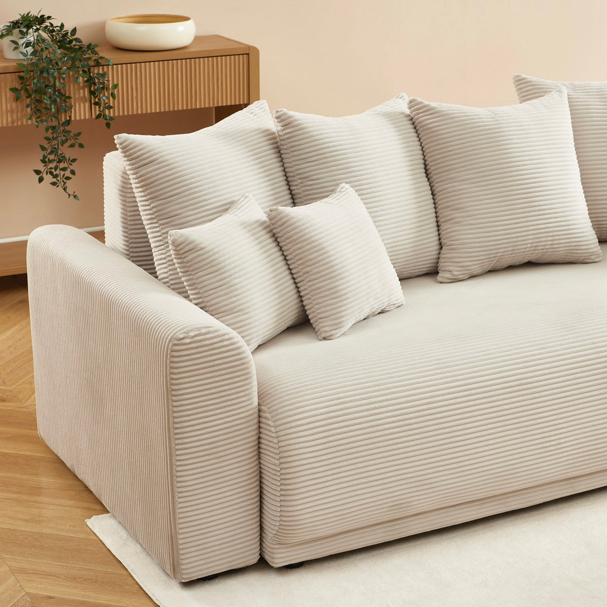 Soline - Sofa prosta 3-osobowa - Sztruks beżowy