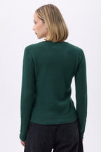 Maglione a Girocollo con Bottoni Dorati Maniche a Palloncino F Sol - Verde Bottiglia - Donna