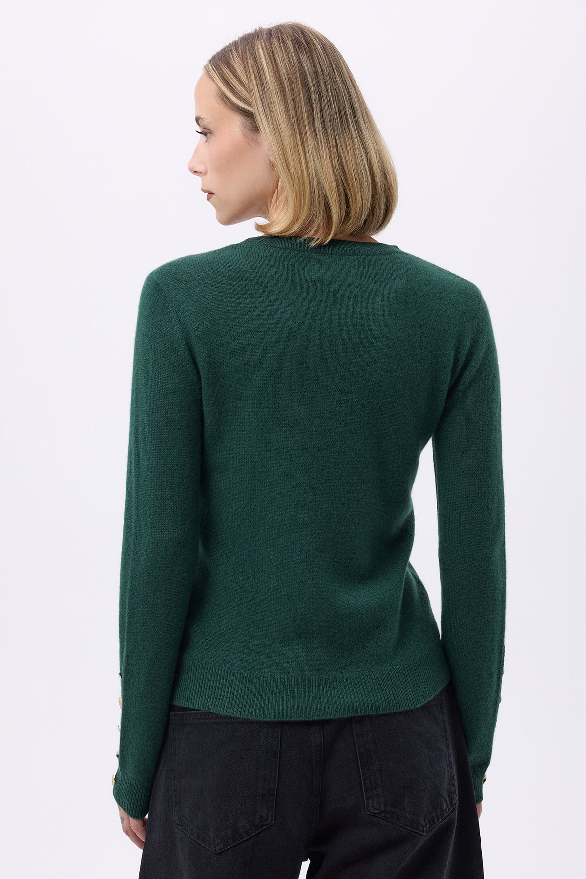 Maglione a Girocollo con Bottoni Dorati Maniche a Palloncino F Sol - Verde Bottiglia - Donna
