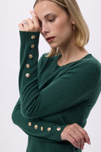 Maglione a Girocollo con Bottoni Dorati Maniche a Palloncino F Sol - Verde Bottiglia - Donna