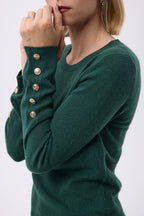 Maglione a Girocollo con Bottoni Dorati Maniche a Palloncino F Sol - Verde Bottiglia - Donna