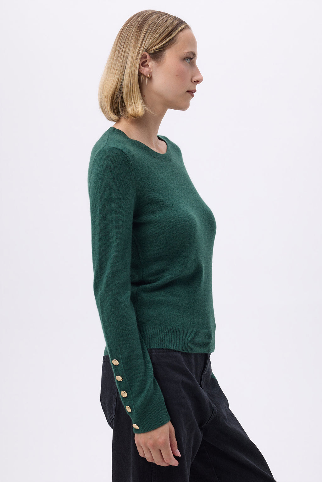 Maglione a Girocollo con Bottoni Dorati Maniche a Palloncino F Sol - Verde Bottiglia - Donna