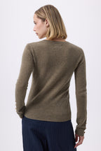 Sol Balloon Sleeve Crew-Neck Jumper with Gold Buttons - Khaki Green - Women