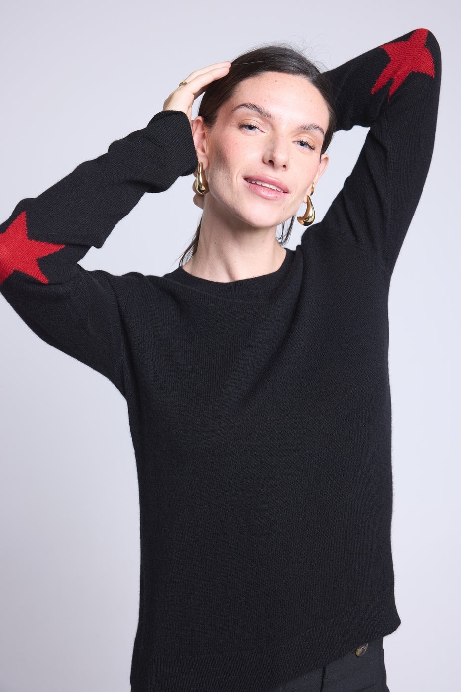 Pull Col Rond Etoiles Coudes Sonia - Noir Rouge - Mixte