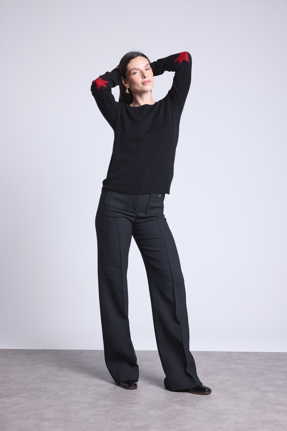 Pull Col Rond Etoiles Coudes Sonia - Noir Rouge - Mixte