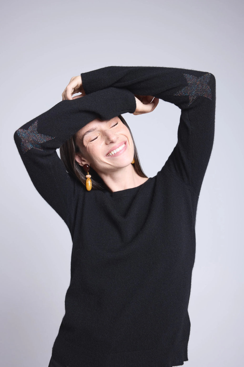 Sonia Star Elbow Patch Crew-Neck Jumper - Black Multicolour Lurex - Unisex
