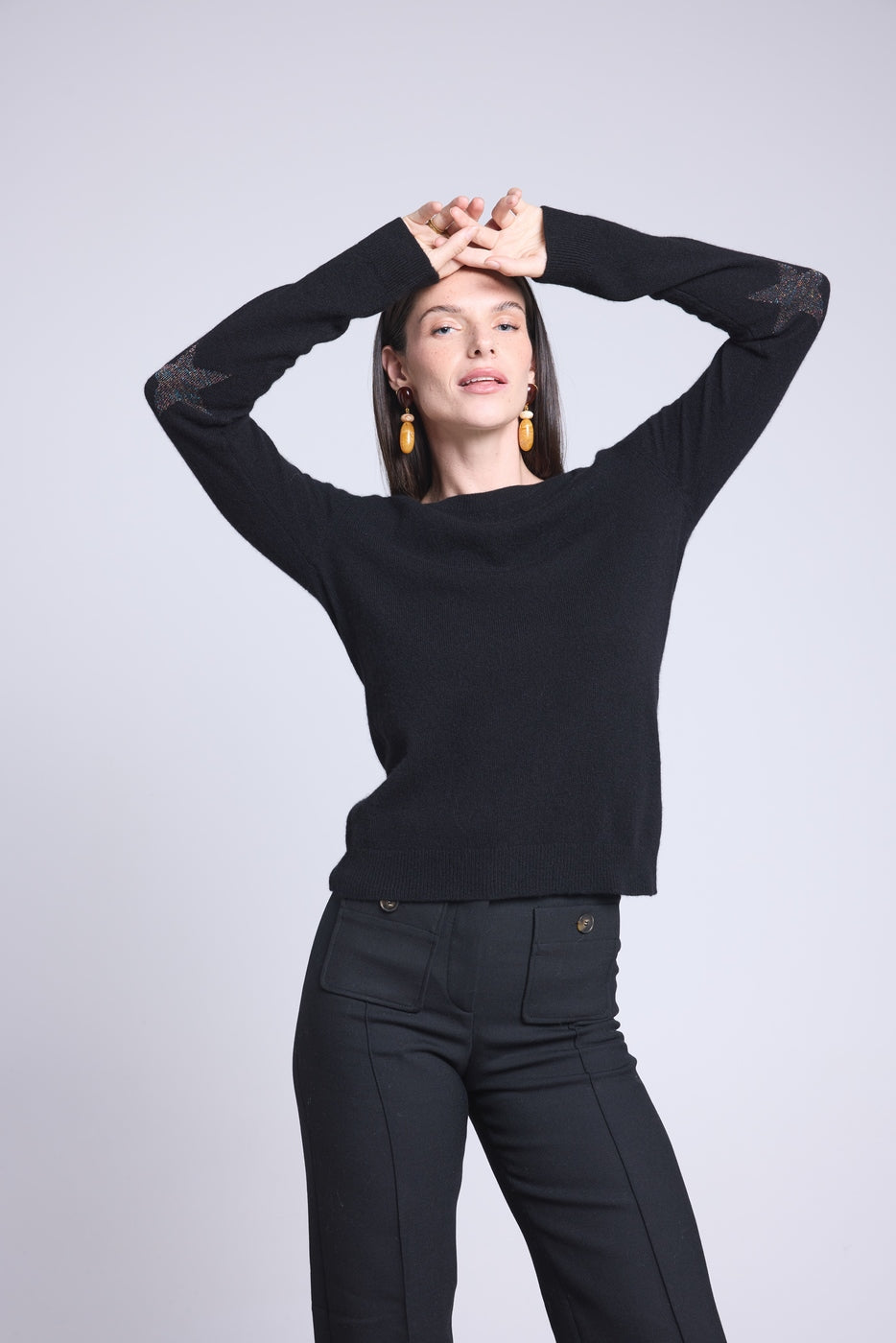 Sonia Star Elbow Patch Crew-Neck Jumper - Black Multicolour Lurex - Unisex