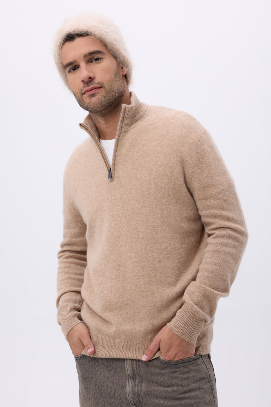 Czapka – Brushed Cashmere Soren - Beżowokremowy - Unisex