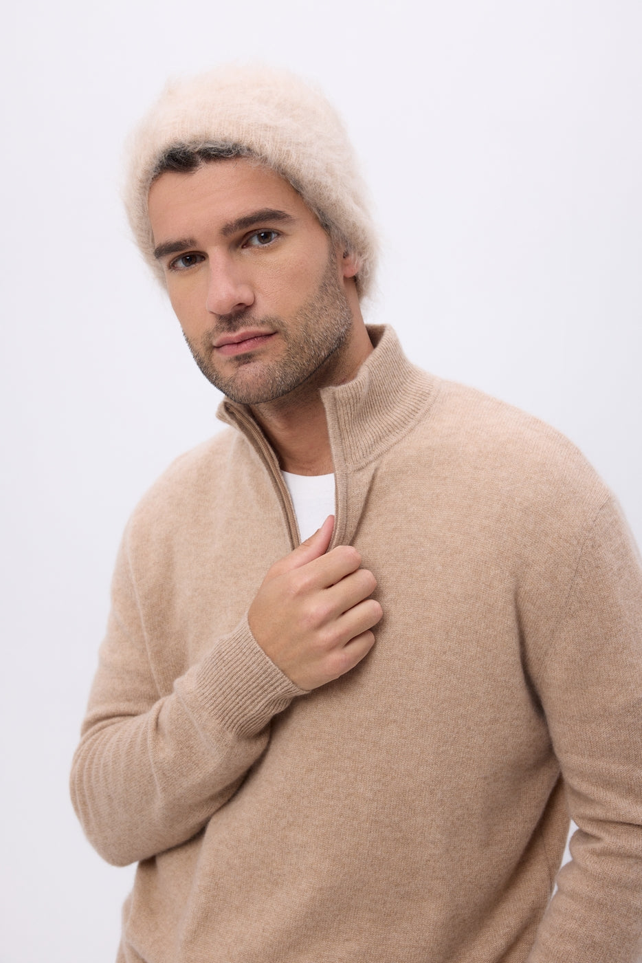 Czapka – Brushed Cashmere Soren - Beżowokremowy - Unisex