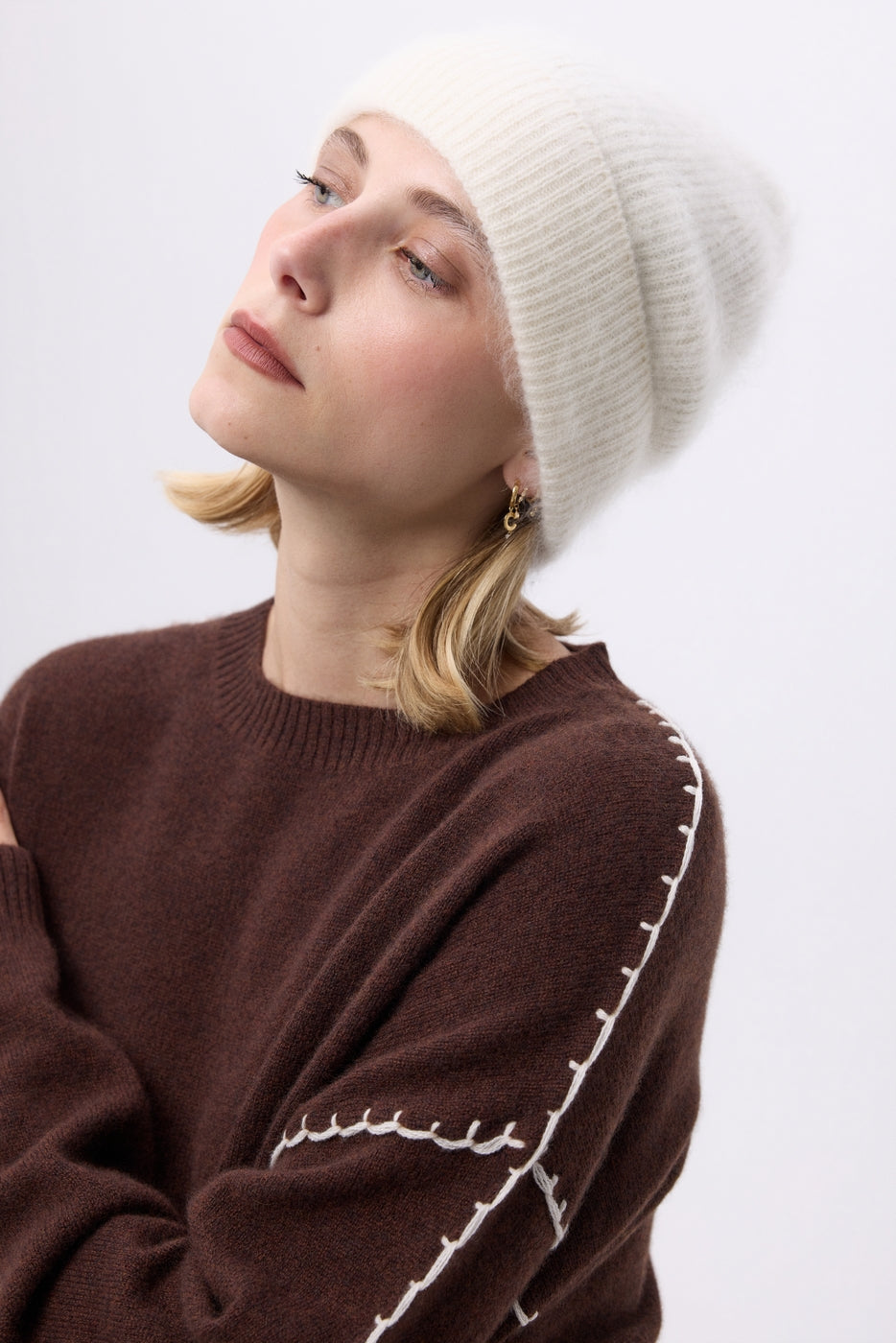 Beanie – Brushed Cashmere Soren - White - Unisex