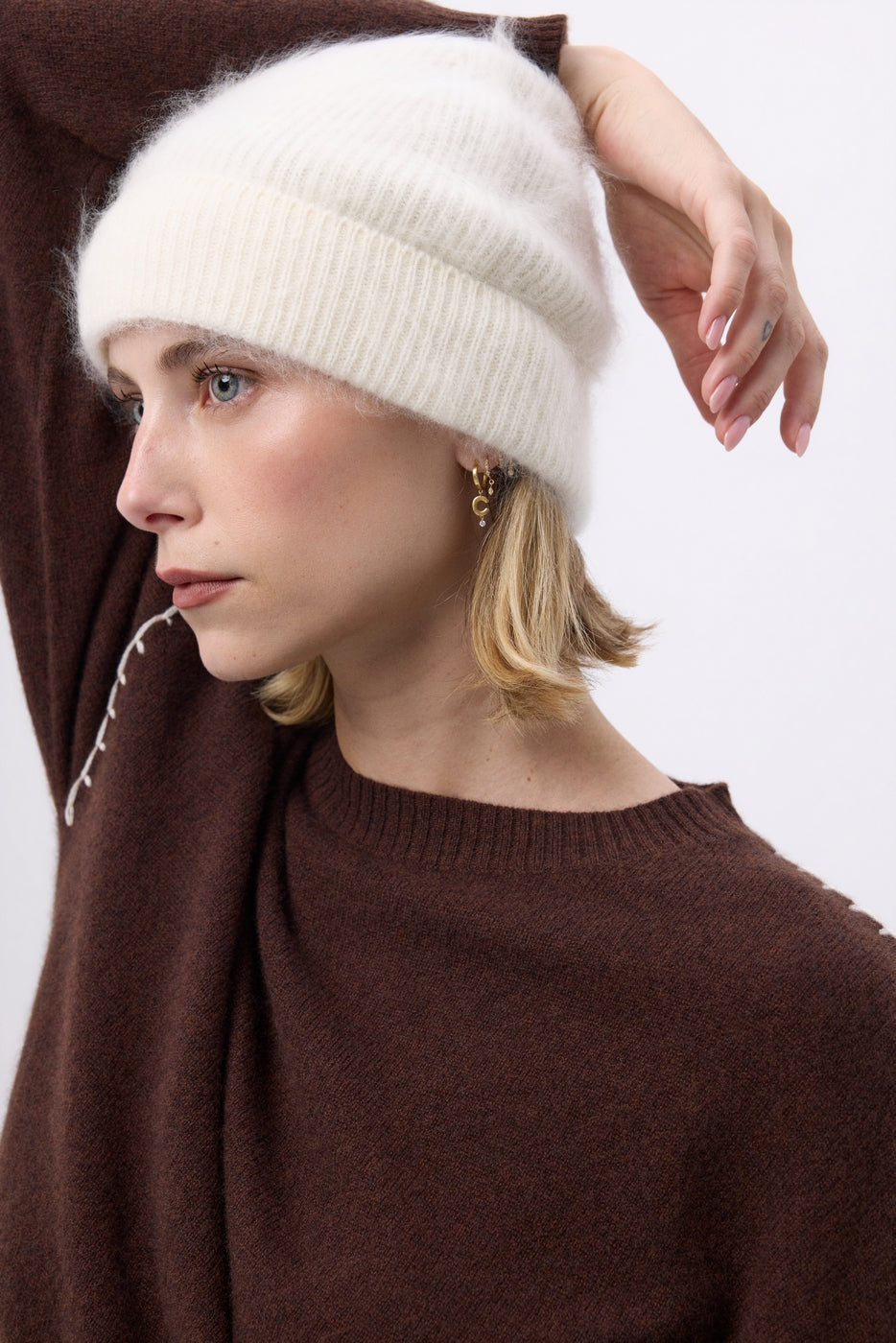Beanie – Brushed Cashmere Soren - White - Unisex