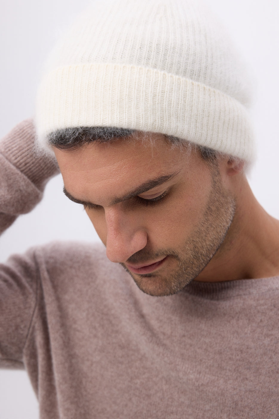 Beanie – Brushed Cashmere Soren - White - Unisex