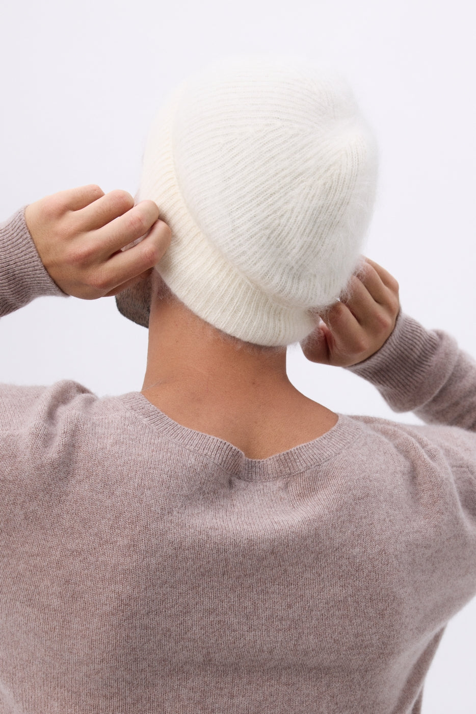 Beanie – Brushed Cashmere Soren - White - Unisex