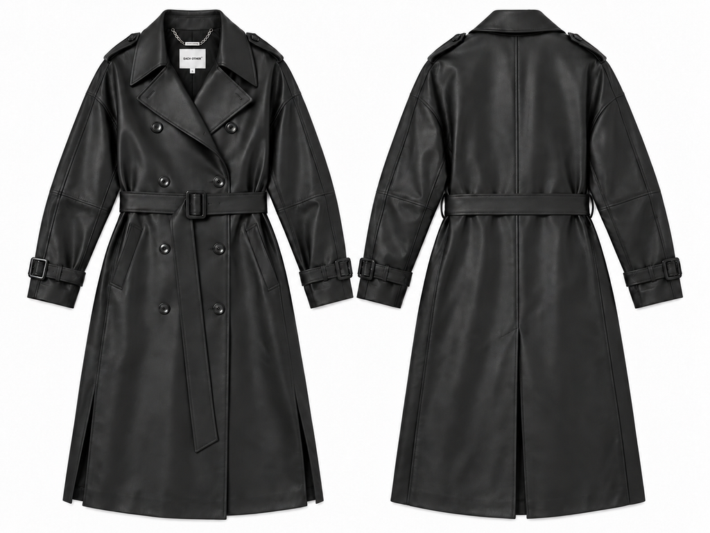 Trench En Matière Effet Cuir - Noir