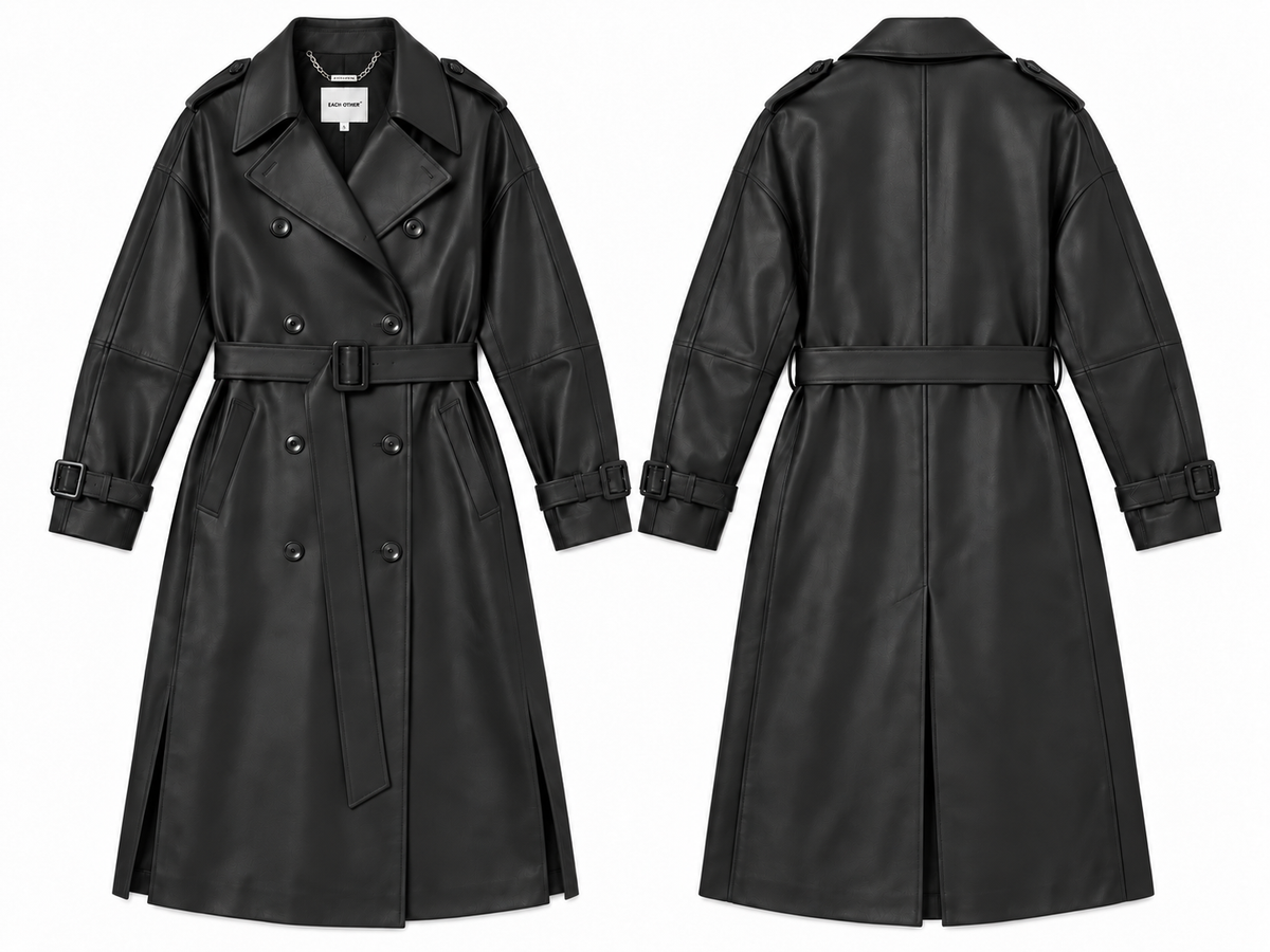 Trench En Matière Effet Cuir - Noir
